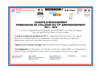 Charte d'engagement parrainage de collèges du 19ème arrondissement de Paris